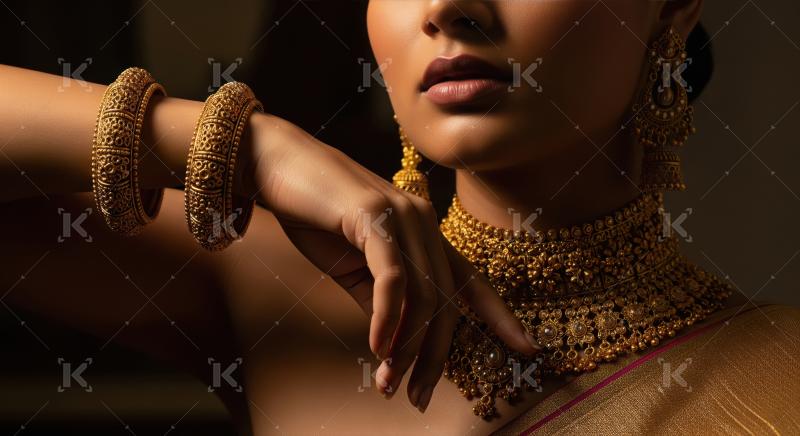 Elegant Indian Woman Adorned in Exquisite Traditional Gold Jewel