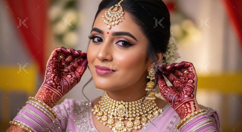 Beautiful Indian Bride Adorned in Traditional Jewelry and Henna