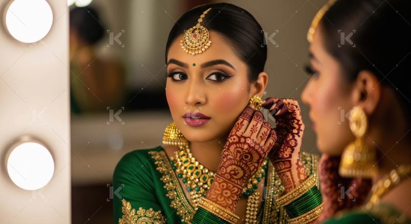 Beautiful Indian Bride Adorning Jewelry Before Wedding Ceremony