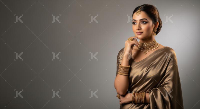 Elegant Indian Woman in Saree with Traditional Gold Jewelry