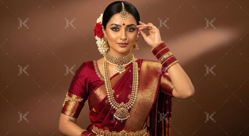 Elegant South Indian Woman Adorned in Traditional Bridal Jewelry