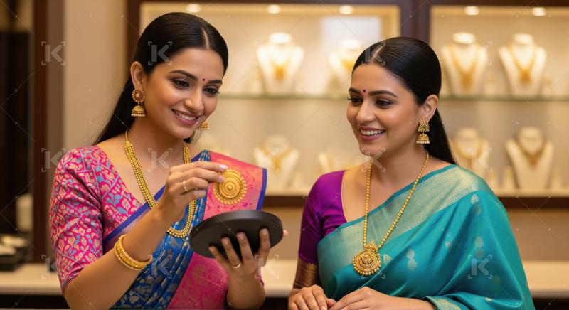 Two Indian Women Shopping for Exquisite Gold Jewelry