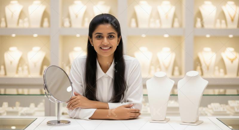Smiling Indian Woman Working in a Modern Jewelry Store