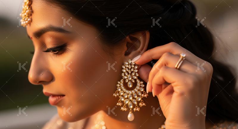 Elegant Indian bride showcasing intricate traditional gold and pearl jewelry.