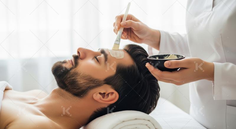 Man Enjoys Relaxing Facial Treatment At Modern Spa Salon