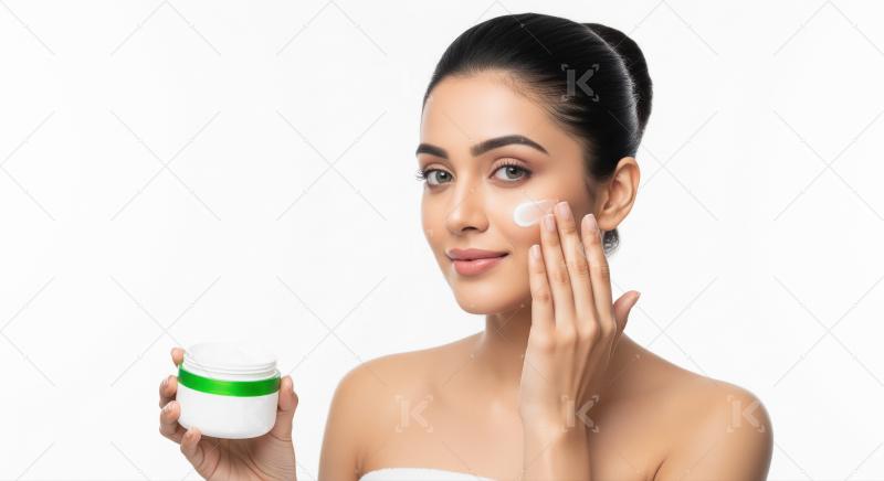 Young woman applying face cream for radiant, healthy skin
