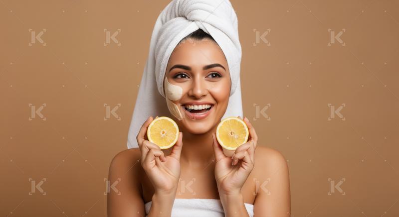 Happy Woman with Lemon and Face Mask Skincare