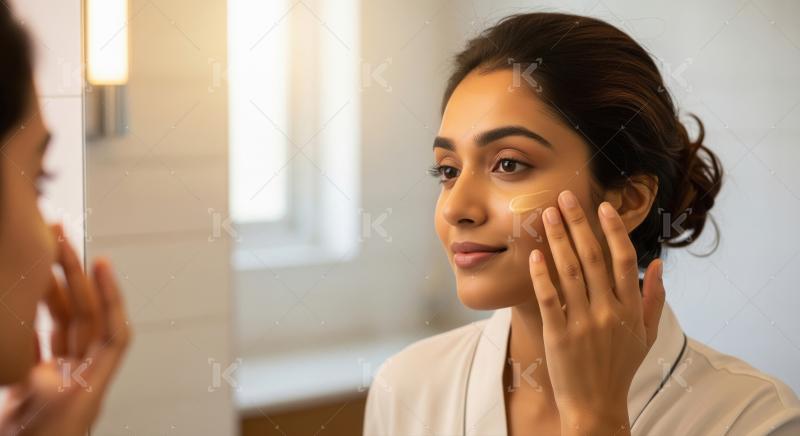 Indian Woman Applying Skincare Product During Daily Beauty Routi