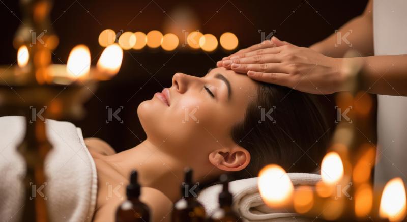 Woman enjoys relaxing head massage in a serene spa setting