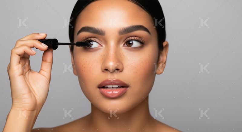 Beautiful woman applying mascara to enhance her natural eyelashe