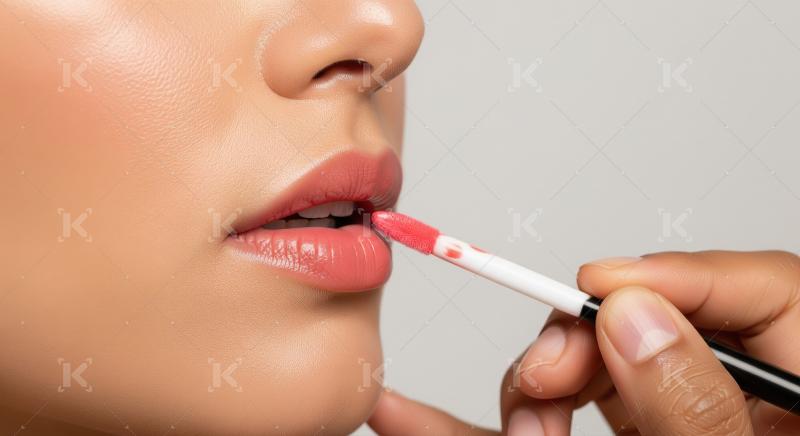 Close-up of Woman Applying Shiny Pink Lip Gloss