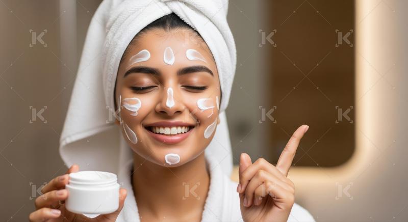 Happy Woman Applying Face Cream During Her Skincare Routine