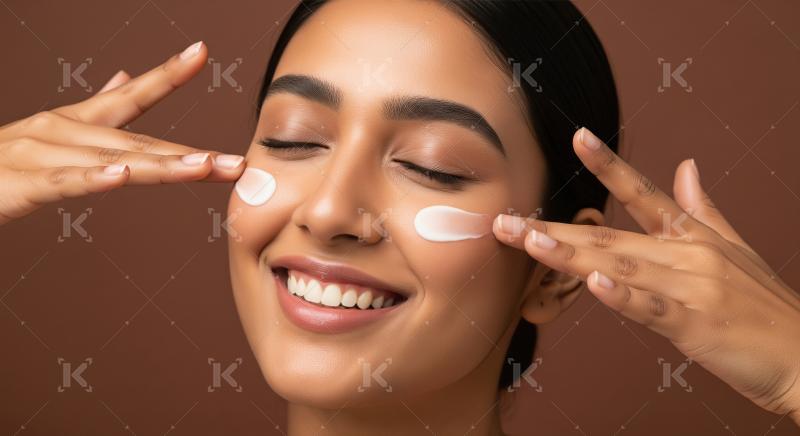Smiling Woman's Skincare Routine with Gentle Face Cream Applicat