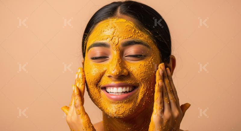 Happy Woman Applying Turmeric Face Mask for Radiant Skin