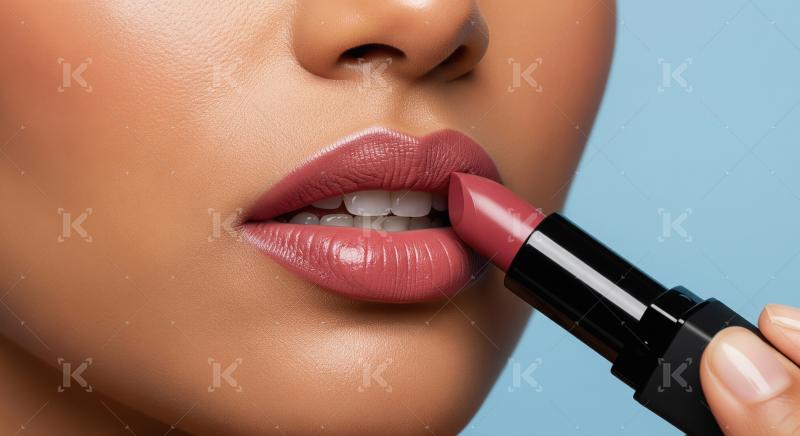 Woman Applying Pink Lipstick for Perfect, Sensual Lips
