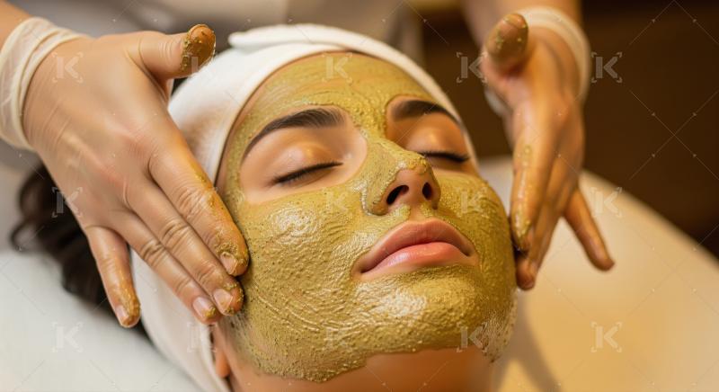 Woman receiving relaxing facial mask treatment in a spa.