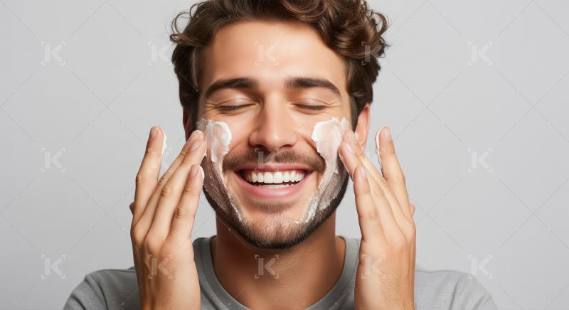 Happy Man Applying Face Cream During Skincare Routine
