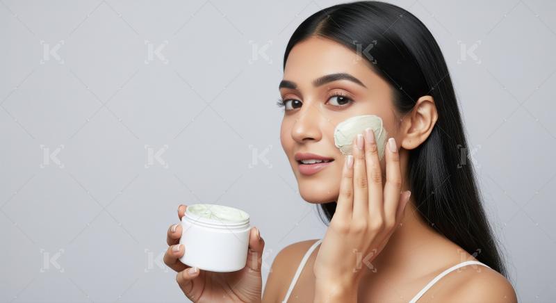 Young Woman Applies Green Clay Face Mask for Skincare