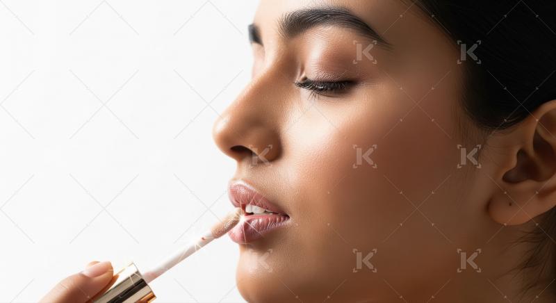 Young Woman Applying Shimmering Lip Gloss
