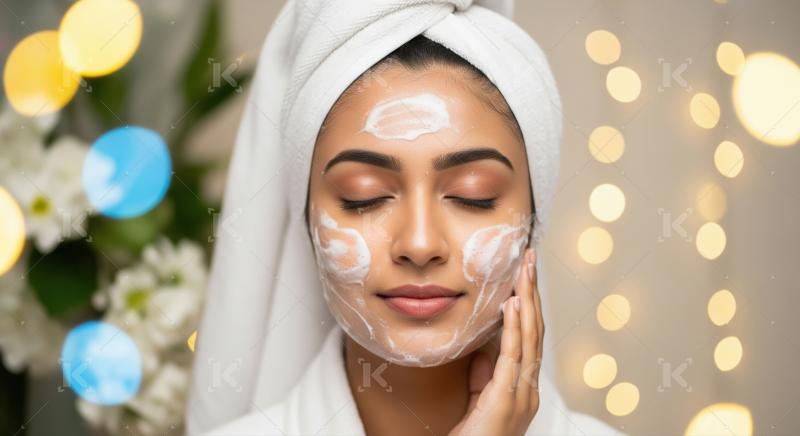 Beautiful Woman Enjoying Skincare Routine with Foamy Face Mask