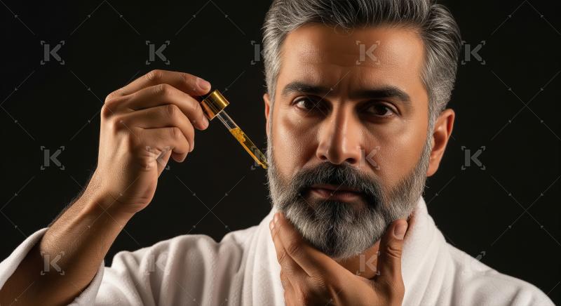 Mature Man Applying Beard Oil for Grooming Skincare