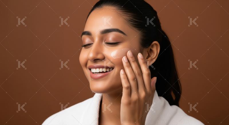 Beautiful Indian Woman Applying Skincare Cream, Enjoying Her Rou