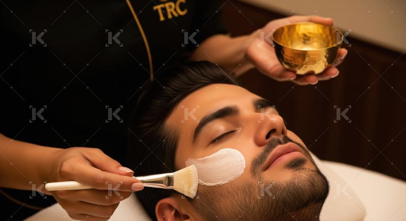 Man Enjoys Relaxing Facial Mask Treatment at Luxury Spa