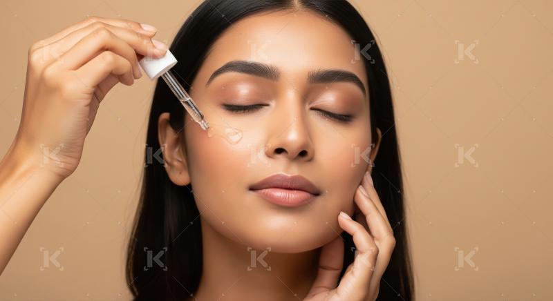 Beautiful Indian Woman Applies Hydrating Serum to Her Radiant Fa
