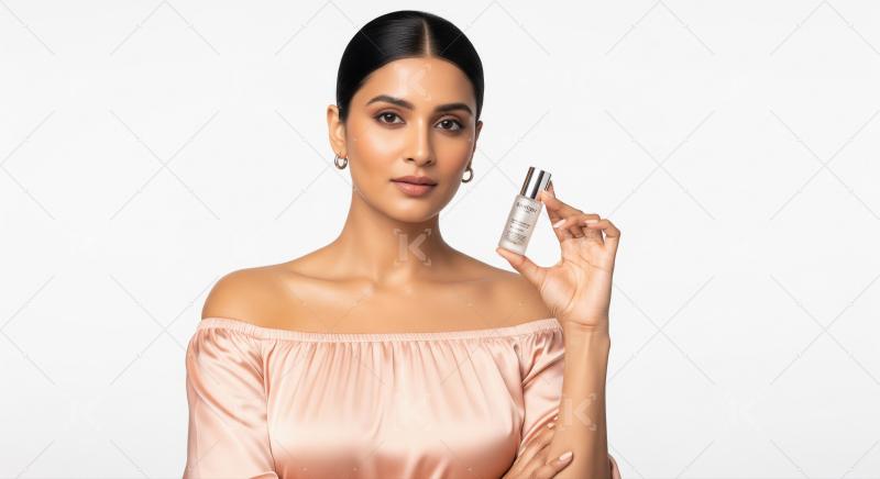 Beautiful Woman Showcasing Skincare Product for Radiant Healthy