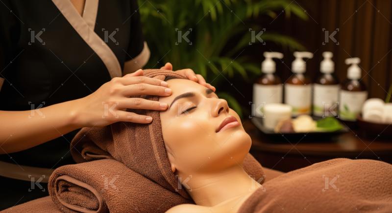 Woman enjoying relaxing head massage at luxury spa