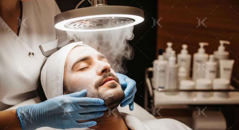 Man enjoys relaxing facial treatment at modern spa salon