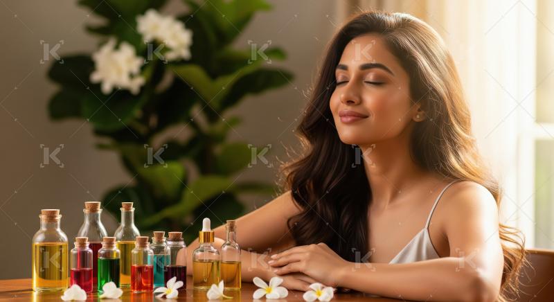 Woman enjoys aromatherapy with natural essential oils for wellne