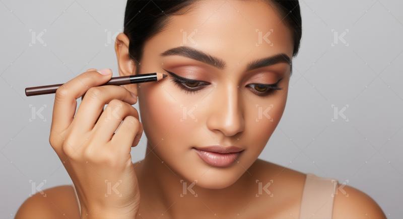 Beautiful Woman Applying Eyeliner for a Perfect Winged Look