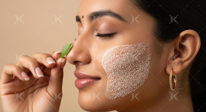 Beautiful Woman Enjoying Natural Skincare and Gentle Face Exfoli