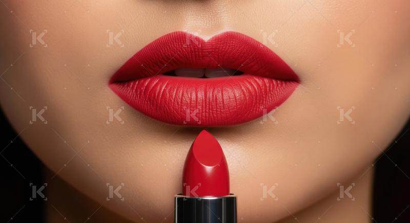 Vibrant Red Lips and Lipstick Close-up for Beauty and Glamour
