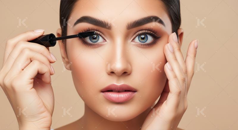Beautiful Woman Applying Mascara for Enhanced Eye Beauty