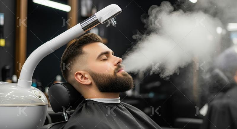 Man enjoys relaxing beard and facial steam treatment at barbersh