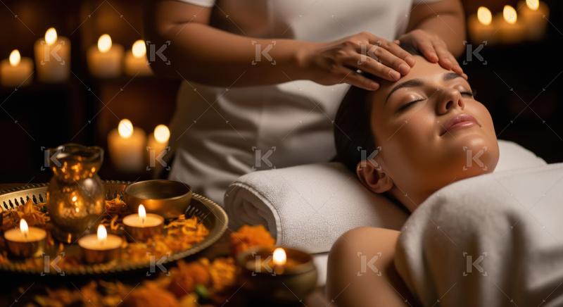 Serene Spa Experience: Woman enjoying relaxing head massage
