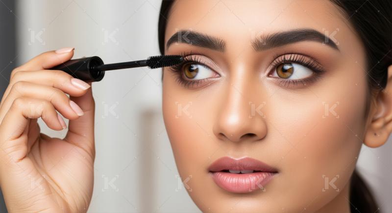 Young Woman Applying Mascara to Enhance Her Eye Beauty