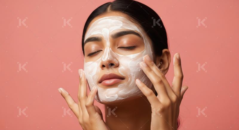 Young Woman Applying White Face Mask Skincare Routine
