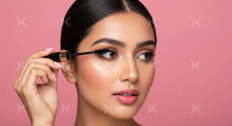 Beautiful Woman Applying Mascara for Perfect Eyelashes