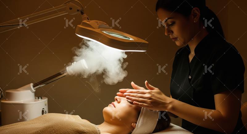 Professional facial treatment with steam and massage in a spa