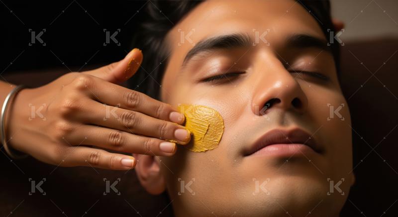 Man receiving natural ubtan facial treatment for glowing skin