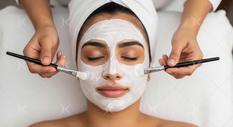 Relaxed woman receiving professional facial mask treatment at lu