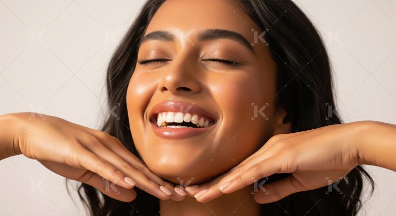 Radiant Young Woman Smiling, Embracing Beauty and Self-Care Joyf