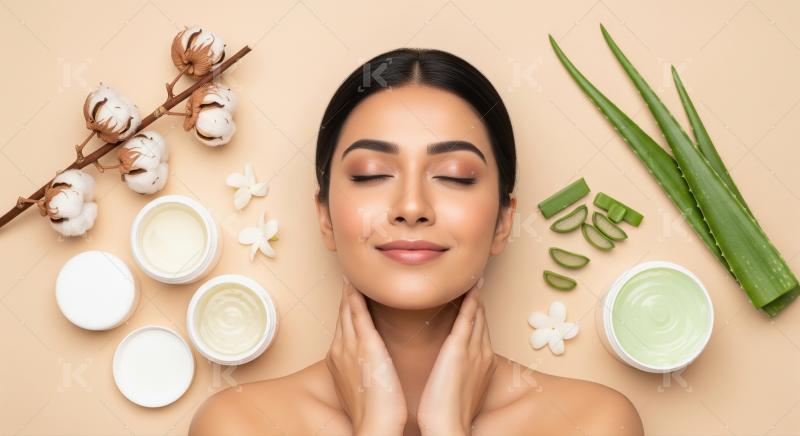 Serene Woman Enjoying Natural Skincare with Aloe and Cotton