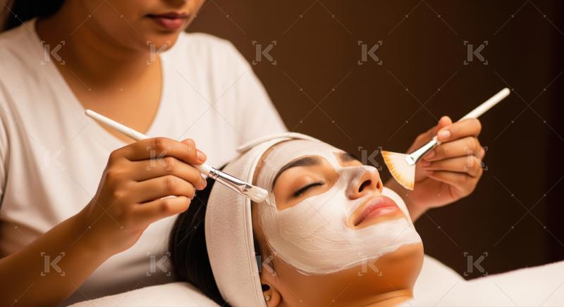Woman receiving relaxing facial mask treatment at a beauty salon