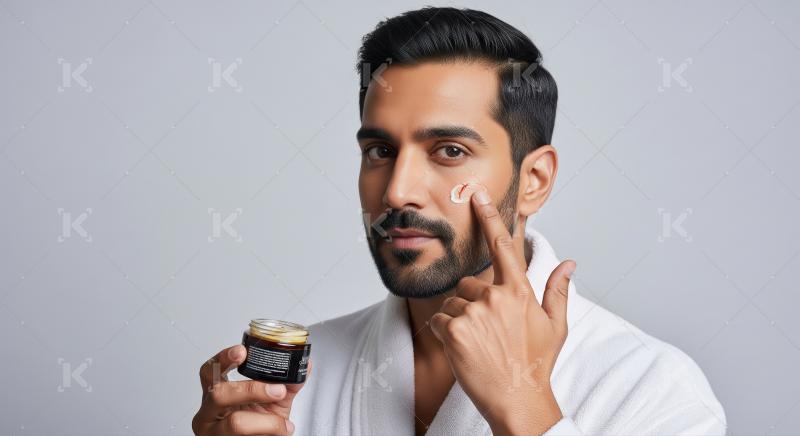 Man Applies Face Cream for Healthy Skincare Routine