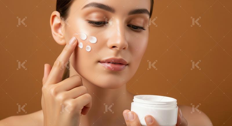 Beautiful Woman Applying Face Cream for Healthy Glowing Skin
