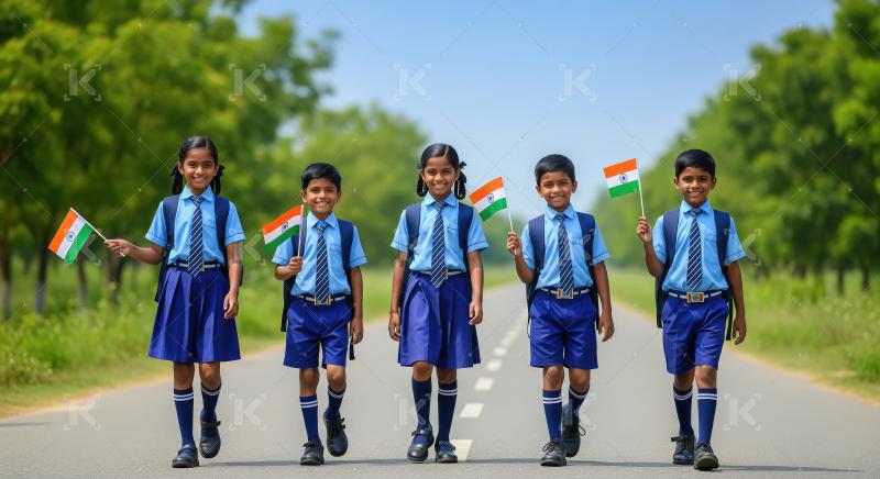 Happy indian school children celebrating republic day